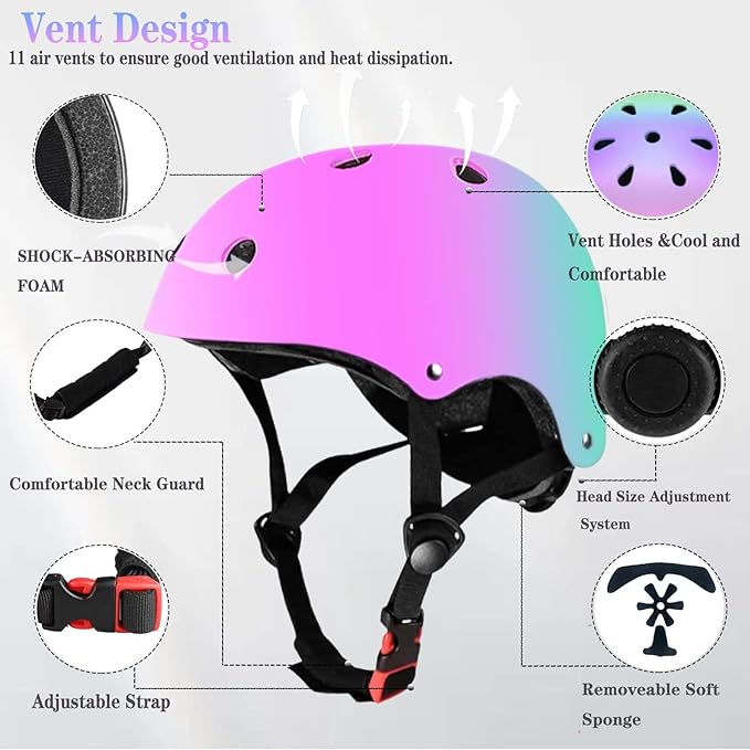 Kids Bike Helmet Set Adjustable for Children, Boys, Girls and Teenagers Aged 3-8 Years Includes Elbow, Knee, Wrist Guards Children's Helmet Protection Set for Bikes SkateboardsRollerskates-CubbioJoy