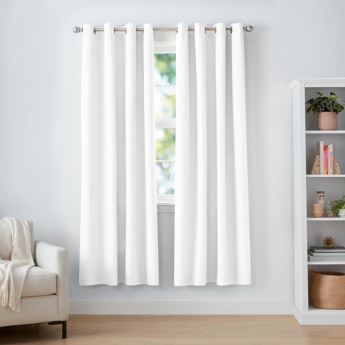 Amazon Basics Room Darkening Blackout Window Curtains 2 Panels with Grommets, for Living Room and Bedroom, 52 x 84 inches, White-CubbioJoy