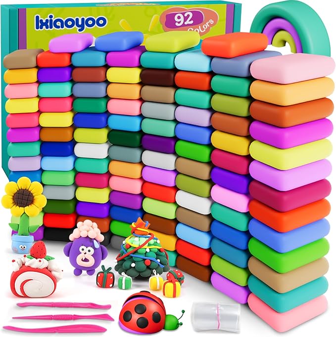 Air Dry Clay for Kids, 92 Colors Magic Modeling Clay, Children's DIY Model Kit, Ultra Light, Soft & Non-Sticky, Great Birthday&Christmas Gift for Age 3-12 Years Old Years Girls & Boys Kids-CubbioJoy