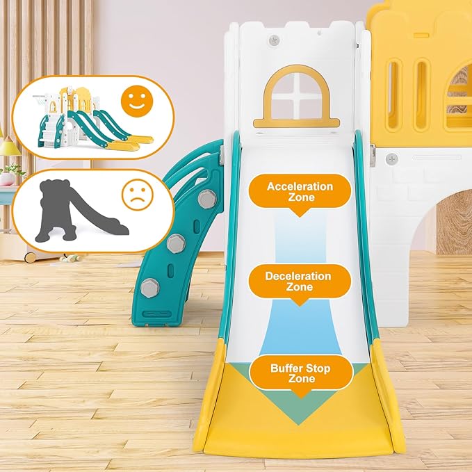 JOYLDIAS 10 in 1 Toddler Slide, Double Kid Climber Slide Playset w/Swing, Basketball Hoop, Telescope, Tunnel, Storage Space and Non-Slip Steps, Indoor Outdoor Backyard Playground Toy for Toddlers-CubbioJoy