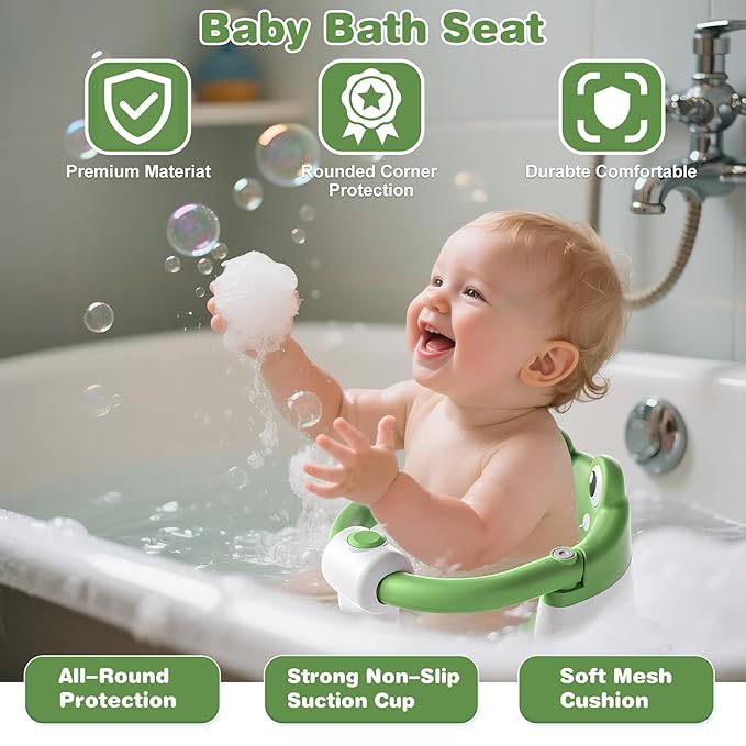 Baby Bath Seat for Babies 6 Months & up Non-Slip Toddler Bath Seats for Sitting Up Infant Bathtub Chair with Suction Cups and Soft Cushion for Baby Shower Tub Seat-CubbioJoy