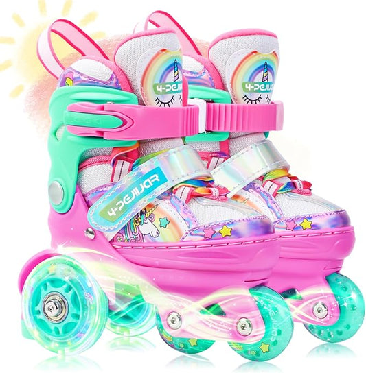 4-Pejiijar Rainbow Unicorn Kids Roller Skates for Girls Toddler Ages 2-4 5-8 8-12,Adjustable Roller Shoes with Luminous Wheels for Birthday Xmas Gifts-CubbioJoy