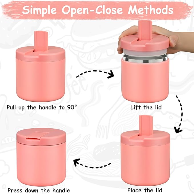 19oz Insulated Vacuum Food Jar with Buckle Lid Wide Mouth Soup Thermo for Hot Food Kids Leakproof Stainless Steel Lunch Container- Pink-1Pack-CubbioJoy