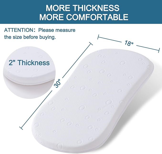 Baby Bassinet Mattress Pad, 30" x 18" x 2" Dual Sided Gel Memory Foam Mattress with Breathable Removable Soft Cover Fit for Halo Bassinest Swivel/Luxe/Glide/Flex/Premiere Series Sleeper-CubbioJoy