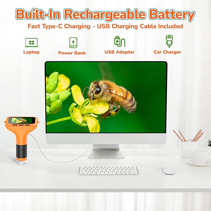 3" Screen Digital Microscope for Kids: 1000X Rechargeable Mini Pocket Portable Miniscope Magnifying Glass 4K Coin Jewelry Loupe Edu Science STEM Toy Xmas Gift 4-12 Boys Girls-CubbioJoy