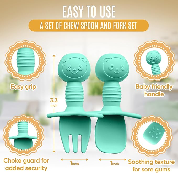 4pc Silicone Baby Spoons Self Feeding Baby Utensils 6-12 Months - 3 Baby Spoon - 1 Baby Fork - Toddler Cutlery Set - BPA Free, Dishwasher Safe - Baby Eating Essentials (Pink/Blue)-CubbioJoy