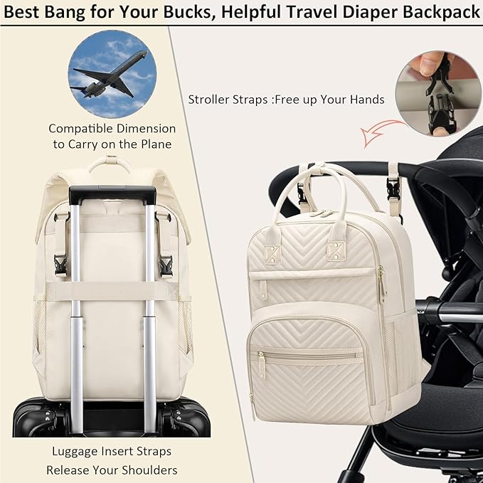 Diaper Bag Backpack for Women with Changing Pad, Baby Bag with Insulated Pockets Multifunctional Diaper Bags For Baby Girl Boy Waterproof Baby Bags For Boys Girls Maternity Bag Beige-CubbioJoy