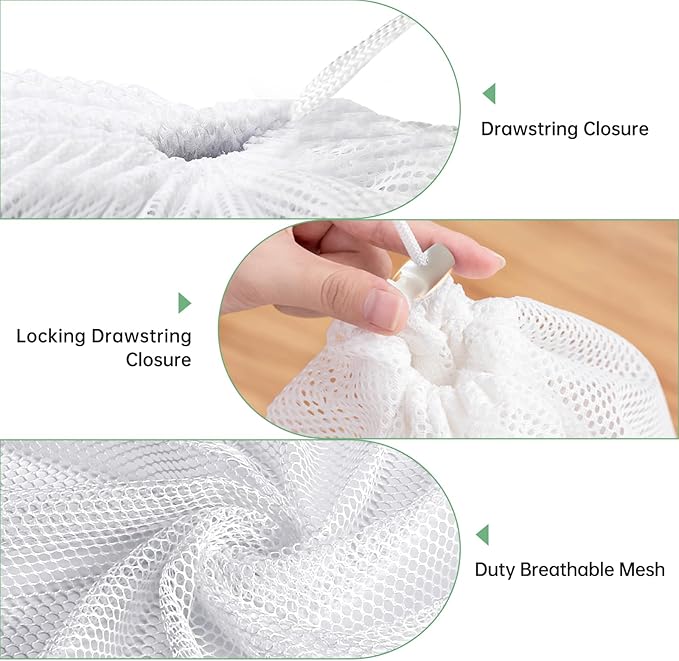 4Pcs Mesh Laundry Bags, Heavy Duty Laundry Bag, Durable Delicate Laundry Bag for College, Dorm, Travel, Family And Apartment Dwellers, (1small, 1medium, 1large, 1xx-Large) White-CubbioJoy