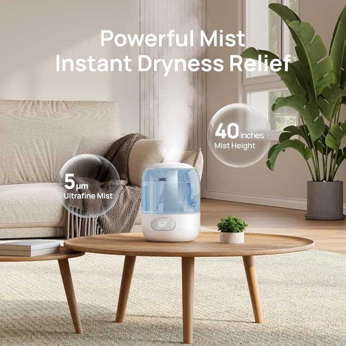 Dreo Humidifiers for Bedroom, Cool Mist Ultrasonic Humidifiers with 30Hr Runtime, Top Fill 3L Tank, Easy Clean, Humidity Sensor, Night Light for Baby, Nursery, 360° Nozzle for Plants and Home, Blue-CubbioJoy