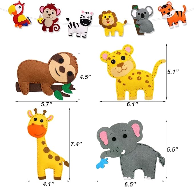 CiyvoLyeen Safari Jungle Animals Sewing Craft Kit DIY Kids Craft and Sew Set for 7 8 9 10 11 12Girls and Boys Educational Beginners Sewing Stuffed Animal Felt Plush Ornaments Set of 14-CubbioJoy