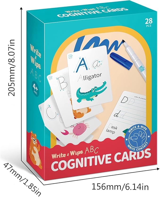 28 Pcs Letters Words Number Math Counting Recognition Cards for Kindergarten Preschool Toddlers Educational Toys RZKP-01 (Letters)-CubbioJoy