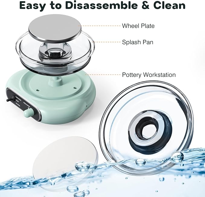 Alldeer Mini Pottery Wheel Kit - 4.7" Turntable Electric Clay Wheel with Foot Pedal, Adjustable Speed Ceramic Making Machine with 8 Pottery Shaping Tools, Craft Kits for Kids-CubbioJoy