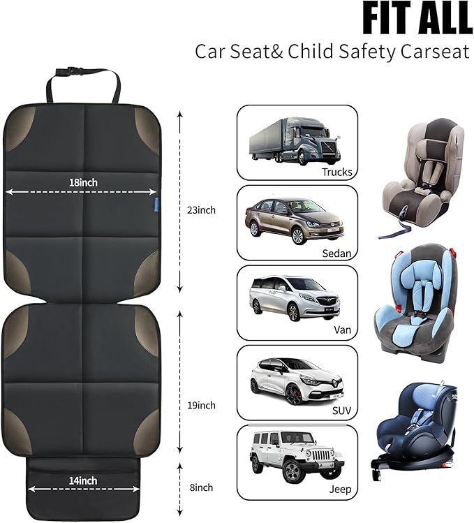 Car Seat Protector for Child Carseat, 2 Pack Protect Car Seats Cover for Baby with Thickest Padding and Non-Slip Padded Backing Mesh Pockets Kids Pets Car Back Seat Protectors(Darkgrey)-CubbioJoy