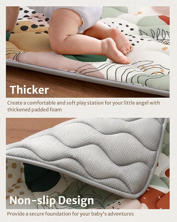 Blissful Diary Portable Baby Play Mats for Floor, Thicker Cushioned Foldable Baby Crawling Mat for Indoor Outdoor, Modern Abstract 43" X 43"-CubbioJoy