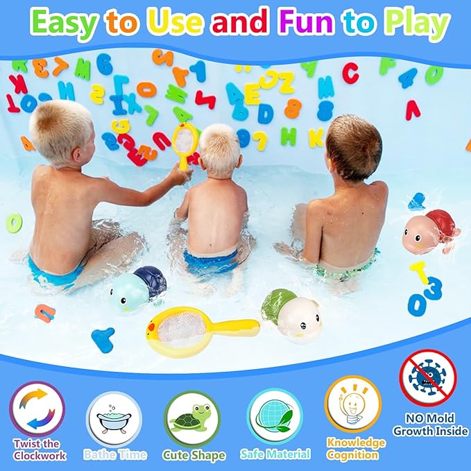 Bath Toys for Kids Ages 1-3 - Baby Water Table Pool Toys For Toddlers Mold Free Wind-Up Turtle Toy Bathtub Shower Toy for Infants Babies 6-12-18 Months 1 2 3 4 Year Old Girls Boys Birthday gifts-CubbioJoy