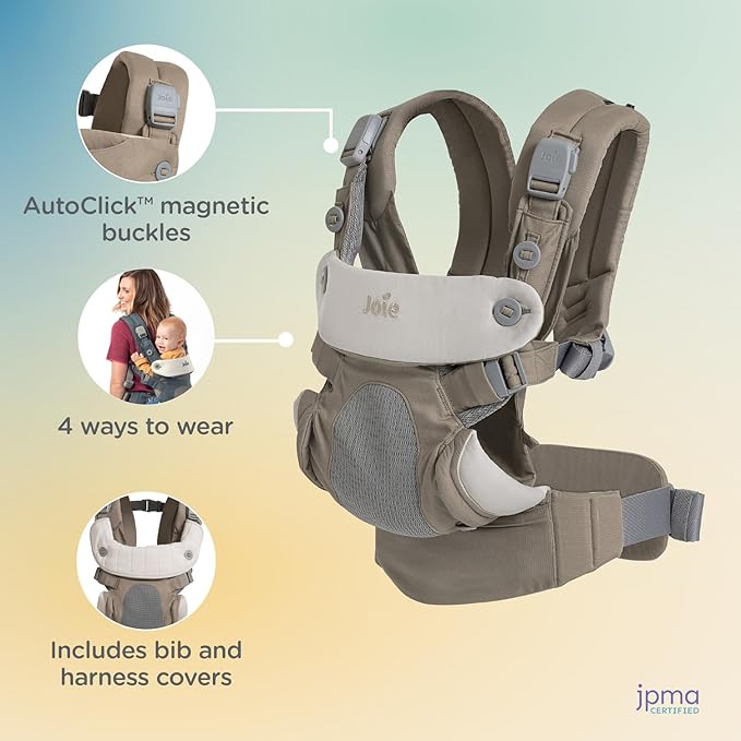 Joie Savvy Baby Carrier – Ergonomic, Adjustable Baby Carrier with 4 Carry Positions, Padded Shoulder Straps and Lumbar Support (Sandstone)-CubbioJoy