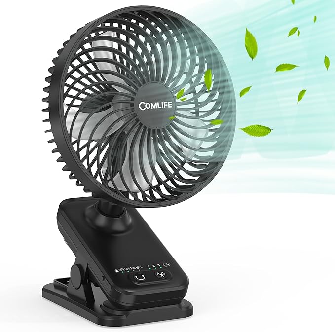 7-Inch Clip On Fan,10000mAh Rechargeable Battery Operated Desk Fan,Auto Oscillation Stroller Fan,Max 40Hrs Cooling,4 Speeds Table Fan with Sturdy Clamp for Golf Cart Office Treadmill Travel Outdoor-CubbioJoy