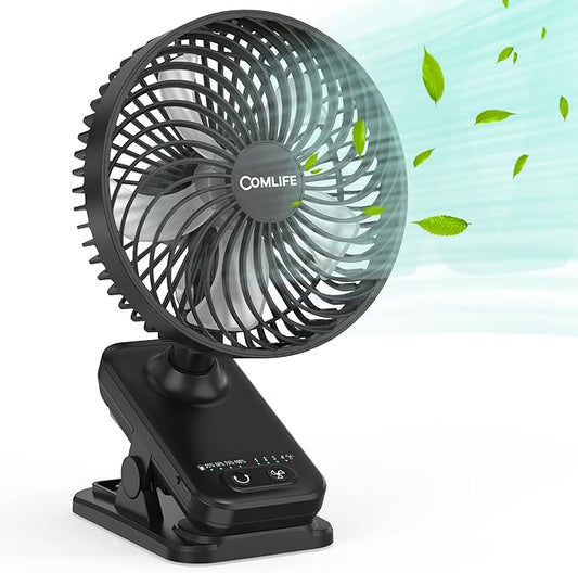 7-Inch Clip On Fan,10000mAh Rechargeable Battery Operated Desk Fan,Auto Oscillation Stroller Fan,Max 40Hrs Cooling,4 Speeds Table Fan with Sturdy Clamp for Golf Cart Office Treadmill Travel Outdoor-CubbioJoy