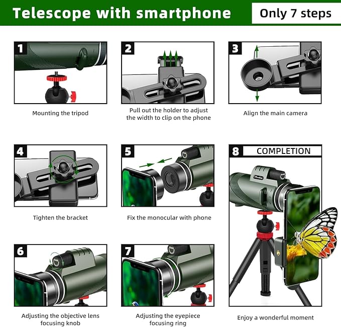 40X60 Monocular Telescope with Smartphone Holder& Tripod, High Power Nitrogen-Filled Monocular for Adults with BAK4 Prism & FMC Lens, HD Monocular Scope for Birdwatching Hiking Concert Travelling-CubbioJoy