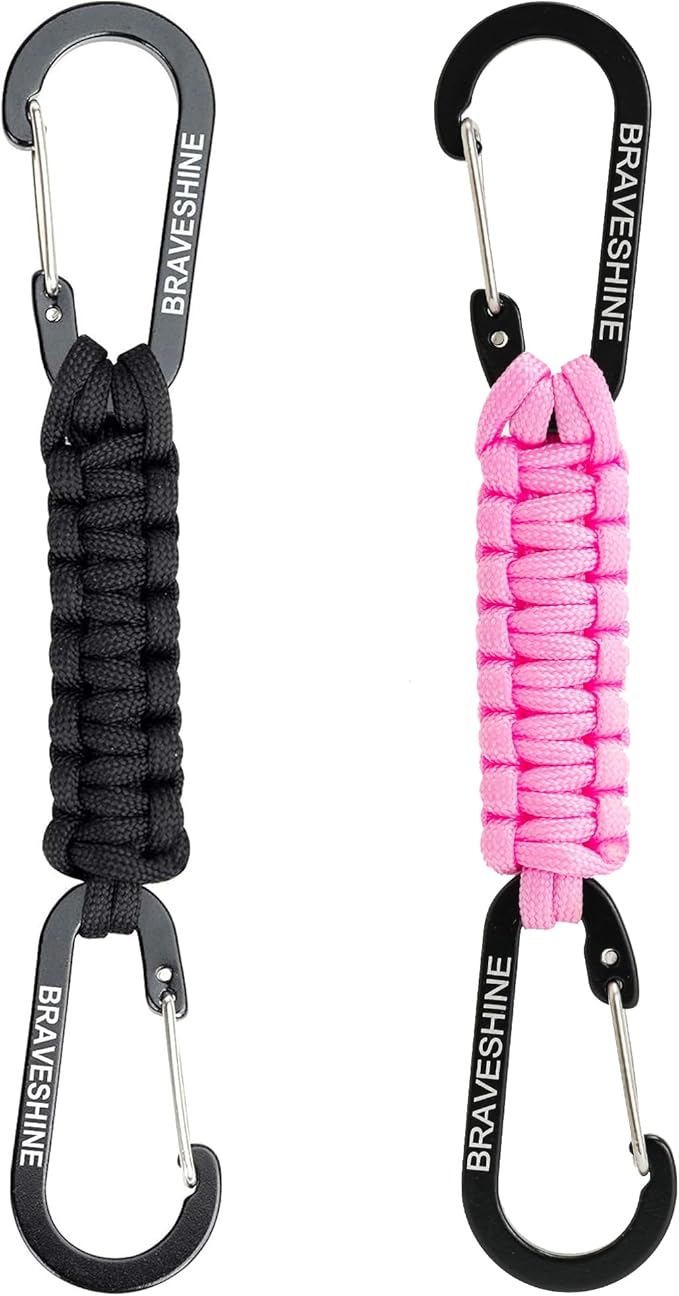 BRAVESHINE Paracord Keychain Carabiner Clip, D Ring Lanyard Hanger Stroller Hook for Water Bottle, Key, Backpacks, Men, Women-CubbioJoy