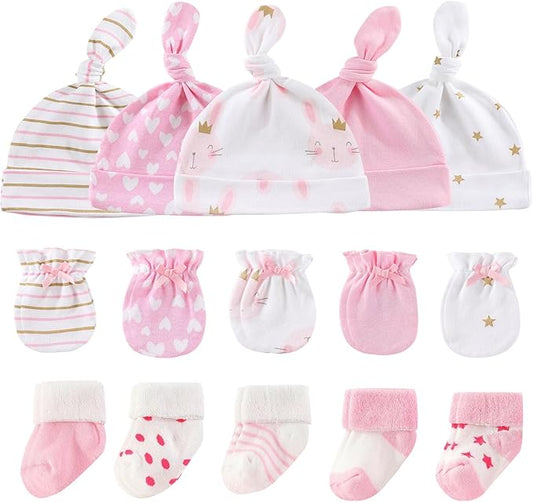 Baby Hats Mittens and Socks Set Cotton Newborn Hat Beanie Soft Infant Girls Boys Caps Gloves 0-6 month-CubbioJoy