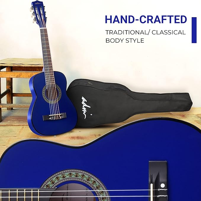 ADM Beginner Acoustic Classical Guitar 30 Inch Nylon Strings Wooden Guitar Bundle Kit for Kid Boy Girl Student Youth Guitarra Online Lessons with Gig Bag, Strap, Tuner, Extra Strings, Picks,Blue-CubbioJoy