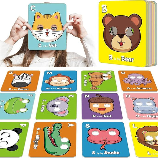 Alphabet Mask Cards, Alphabets ABC Flash Cards with Animal Masks, Giant Letter ABC Animals Faces Flash Learning Flashcards, Interactive and Educational Animals Masks Set (Alphabet Mask Cards, 1)-CubbioJoy