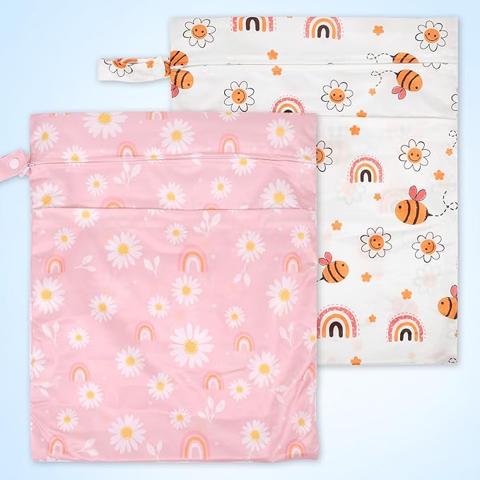 2pcs Travel Waterproof Laundry Bag, Cloth Diaper Wet Dry Bags with Handle & 2 Zipper Pockets, Reusable Washable Dirty Clothes Bag for Baby Adult Travelling Hanging, Bathing Beach Pool Daycare-CubbioJoy
