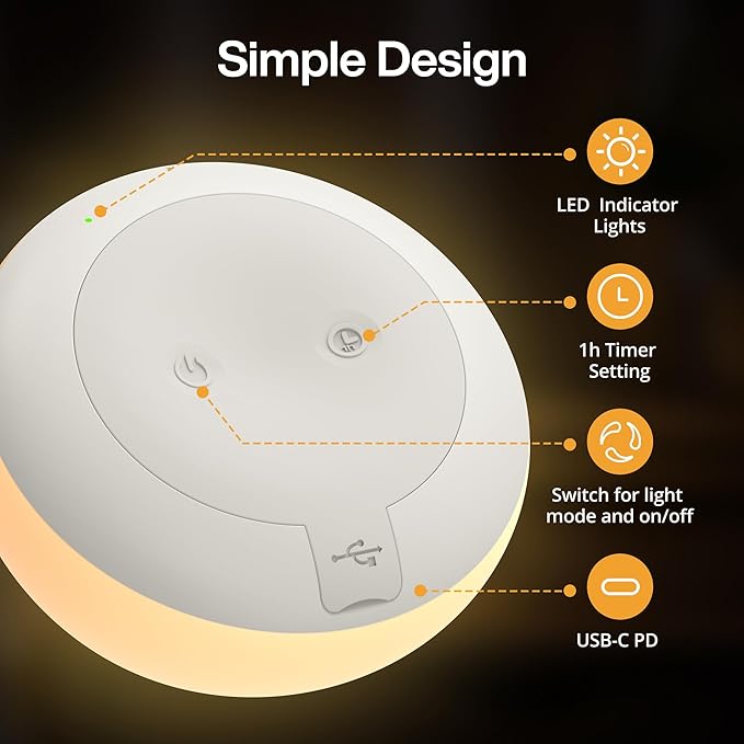 JolyWell Baby Night Light for Nursery, Soft Silicone Tap Control Night Lamp with 8 Color Changing, Stepless Dimming, Rechargeable Portable Night Light for Kids, 1H-Timer, Warm Light for Breastfeeding-CubbioJoy