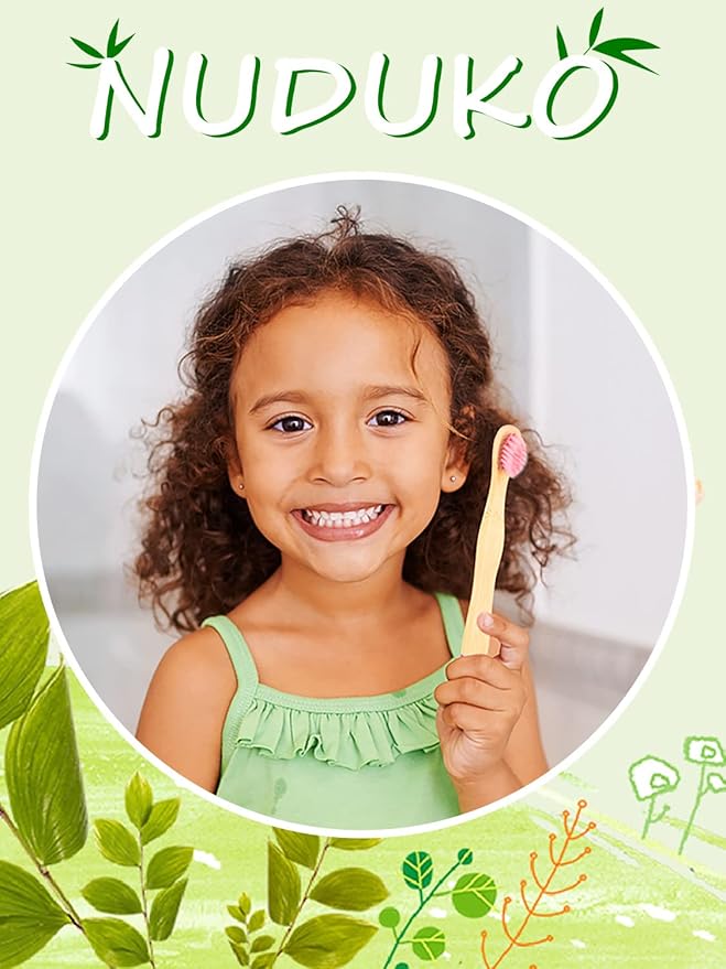 Bamboo Kids Toothbrushes (6 Pack) - Soft Bristle Organic Compostable BPA Free Toothbrush for Kids Toddler Baby Tooth Brush, Eco Friendly Natural Biodegradable Wooden Toothbrush-CubbioJoy