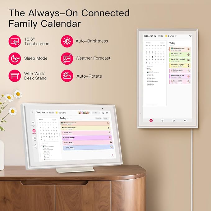 15.6 Inch Digital Calendar, Full HD Touchscreen Smart Planner for Family Schedules - Wall & Desk Mount, Great for Seamless Daily Planning & Household Organization, with LED Reminder Light-CubbioJoy