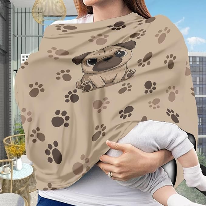 Binienty Brown Dog Paw Prints Infant Carseat Canopy for Boys Girls - Pug Animal Stretchy Breathable Soft Infants Stroller Cover Cozy Car Seat Covers-CubbioJoy
