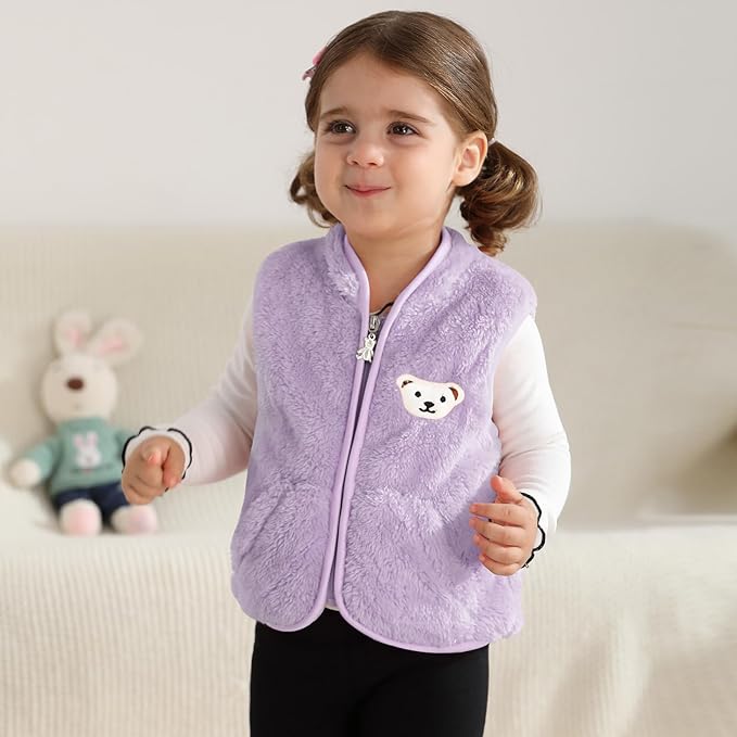 Baby Boys Girls Fleece Vest Zip Up Cute Bear Jackets Fuzzy Fall Winter Warm Clothes Newborn Outwear for Toddler Infant-CubbioJoy