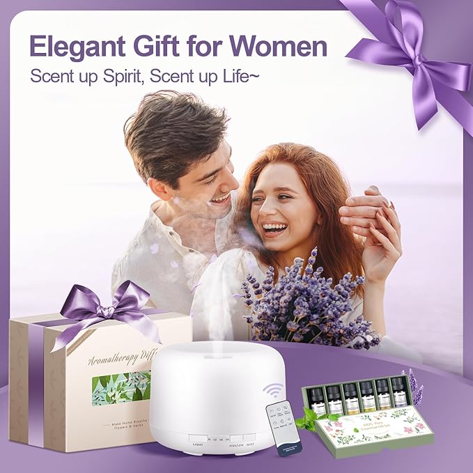 Diffusers for Essential Oils Large Room 500ML+6 Oil Set, Bluetooth Speaker+Remote+8 RGB Lights Essentail Oil Diffuser, Easy to Use & 23Db 100% Quiet Oil Diffuser Large Room, Diffusers for Home-CubbioJoy