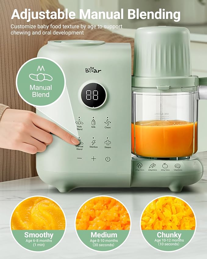 Bear Baby Food Maker with Two Layer Steam Baskets, Multifunction Baby Food Processor Steamer Puree Blender, Baby Food Mill with Bottle Warming Sterili-zing Auto Cleaning Function, BPA-Free-CubbioJoy