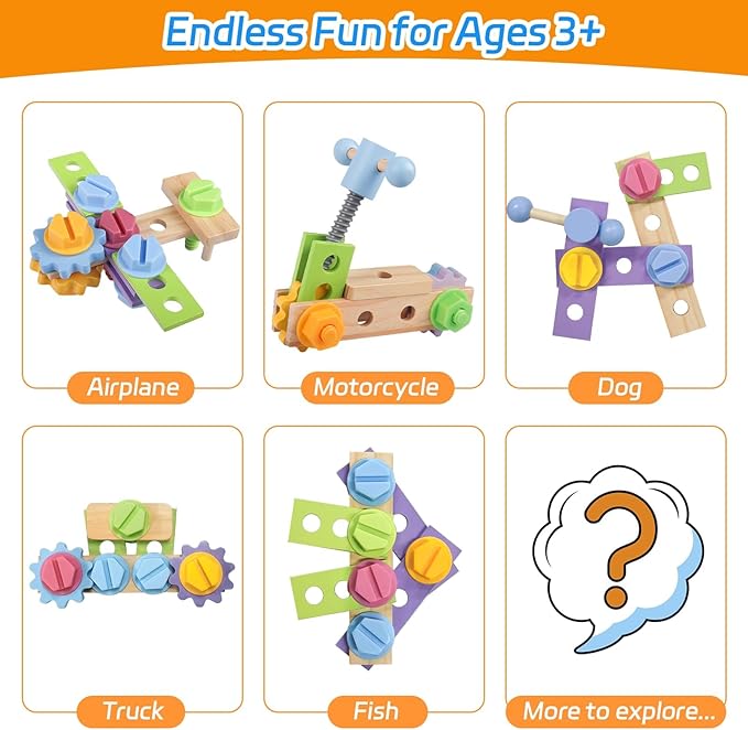 Aliex Wooden Kids Tool Set, 30pcs Toy Tools for Toddlers with Vest, Tool Kit Toddler Montessori Stem Learning Educational Toys for 3 4 5 Years Old Boys Girls, Birthday Gift for Kids-CubbioJoy