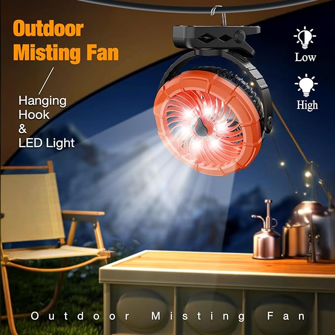 Ausic Portable Misting Clip on Fan, 100ml Camping Stroller Fan with LED, Max 45H Working Time Golf Cart Fans, 360° Rotate Cooling Spray, Outdoor Rechargeable Battery Fans for Travel/Home/Beach-CubbioJoy