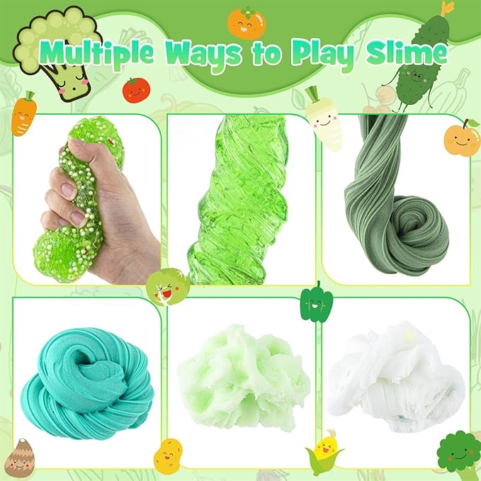 6 Packs Gradient Green Slime Kit - Cloud Butter Clear Slime, Crunchy Slimes for Kids with Various Slime Add-ins, Non Sticky Slimes Party Favors for Girls and Boys-CubbioJoy