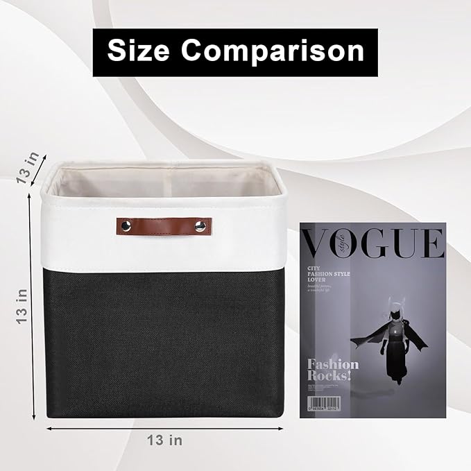 13x13 Cube Storage Bins, Collapsible Fabric Storage Box, 4 Pack Closet Baskets with Handles for Organizing, Shelf, Toys, Clothes, Home, Office, Nursery (Black&White)-CubbioJoy