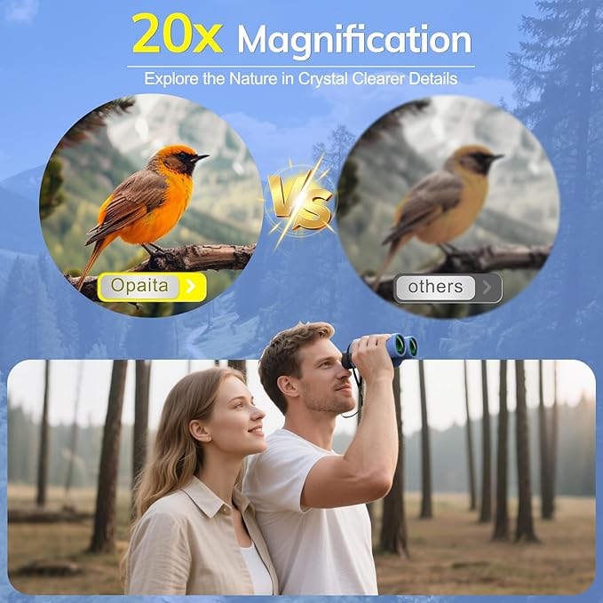 Compact Binoculars for Adults High Powered - OPAITA 20x32 Small Binoculars for Adults Kids with Low Light Vision for Hunting Cruise Ship Travel Concert Hiking Blue-CubbioJoy