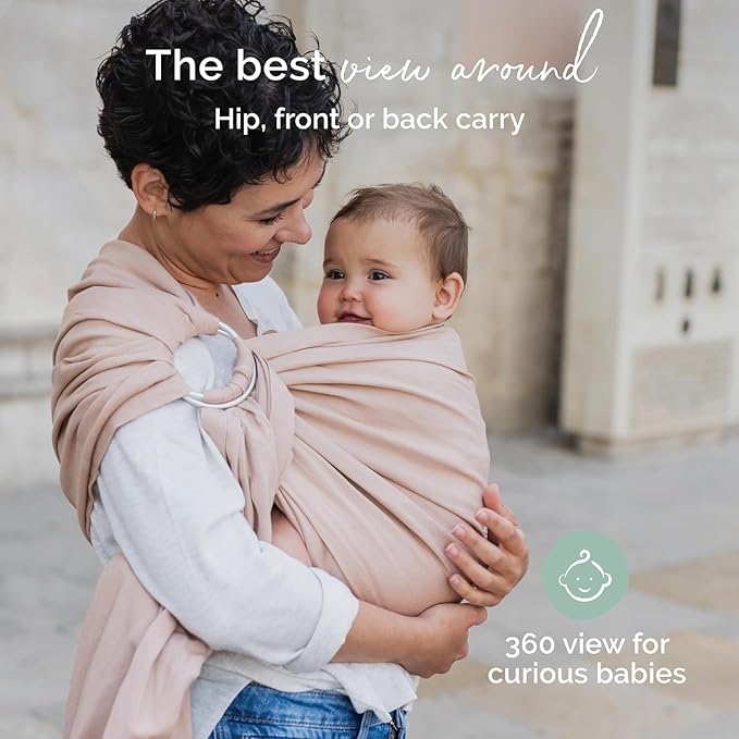 Boba Ring Sling Baby Carrier Newborn to Toddler - Lightweight & Breathable Baby Sling, Hip-Healthy Carrier Sling, Baby Wrap Carrier for Front & Hip Carry, 8-35 lbs (Linen Peony)-CubbioJoy