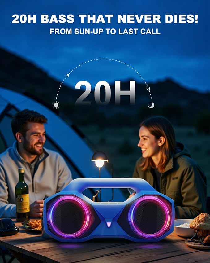 Bluetooth Speaker 80W(Peak)Loud with Bass, 20H Playtime, IPX7 Waterproof, RGB Lights, TWS, Large Portable Wireless Speakers for Outdoor, Home, Party, Pool, Beach, Tailgating, Gym, Work, Gifts (Blue)-CubbioJoy