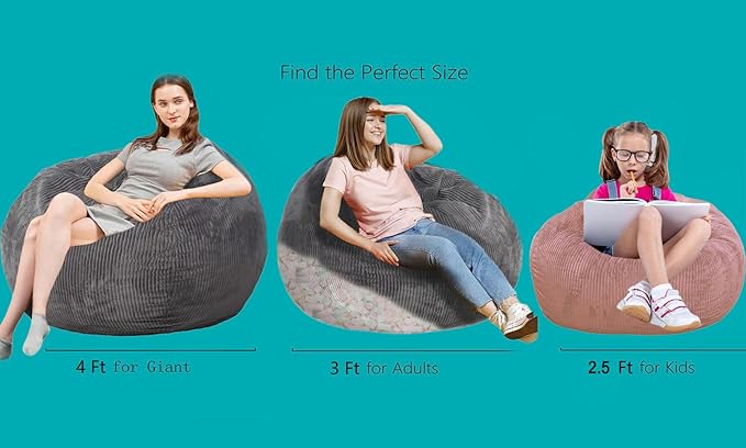 Bean Bag Chairs with Faux Rabbit Fur Cover, 3 ft Giant Memory Foam Bean Bag Chairs for Adults/Teens with Filling,Ultra Soft Faux Fur Fabric, Round Sofa for Living Room Bedroom College Dorm-CubbioJoy