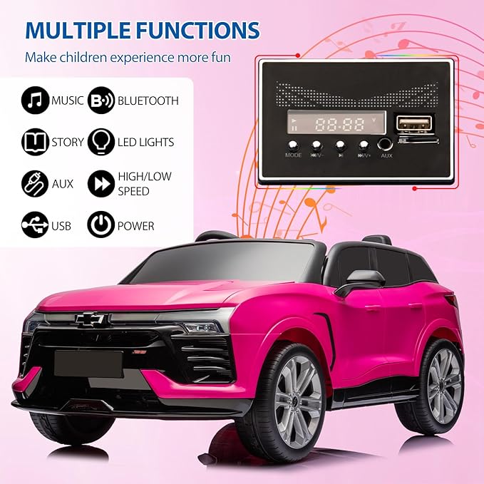 Jojoka Baby Car 24V 2-Seater SUV Licensed Chevrolet Blazer Ride On Toy w/Parent Remote Control,4xSpring Suspension, Wireless Music, Electric Vehicle Car for Kids Ages 3-8,Pink-CubbioJoy