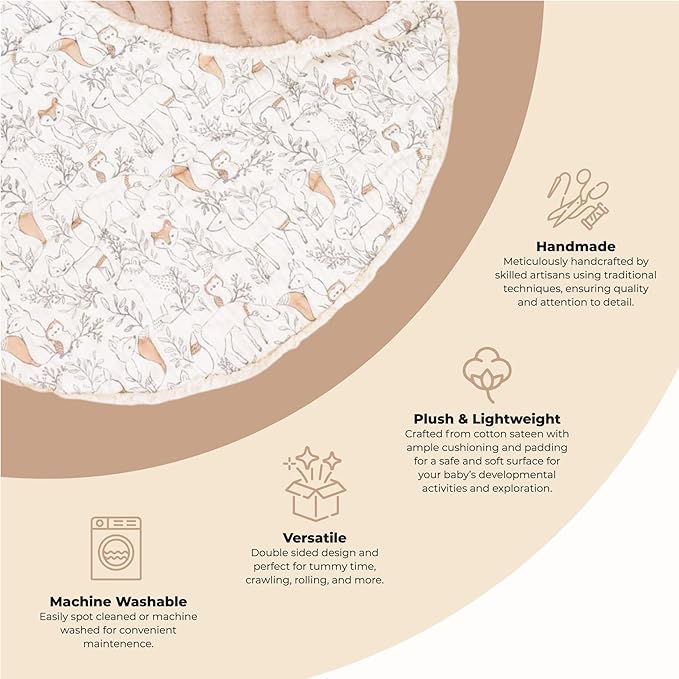 Crane Baby Baby Activity Mat, Woodland Animal Nursery Decor, Reversible Infant Play Mat for Tummy Time and Floor Activities, Infant Play Mat, 40" X 40"-CubbioJoy