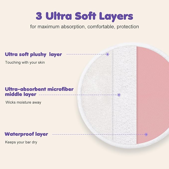 6 PCS Reusable Nursing Pads – Washable Breast Pads for Breastfeeding, Soft & Super Absorbent with Laundry Bag and Travel Bag, Nipple Pads for Postpartum Essentials-CubbioJoy