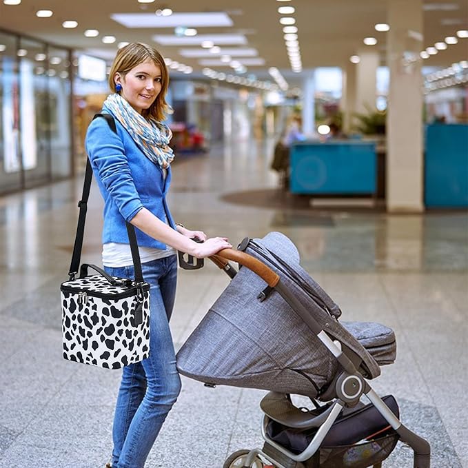 Breastmilk Cooler Bag with Ice Pack Fits 6 Baby Bottles Up to 9 Ounce, Baby Bottle Bag with Shoulder Strap for Nursing Mom Daycare, Cow-CubbioJoy