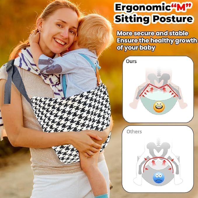 Baby Sling Carrier Adjustable Baby Sling 2025 Upgraded Toddler Sling Comfortable Baby Wrap Carriers Ergonomic-Designed, Travel Friendly Carrying 10-45 Lbs Blackwhite-CubbioJoy