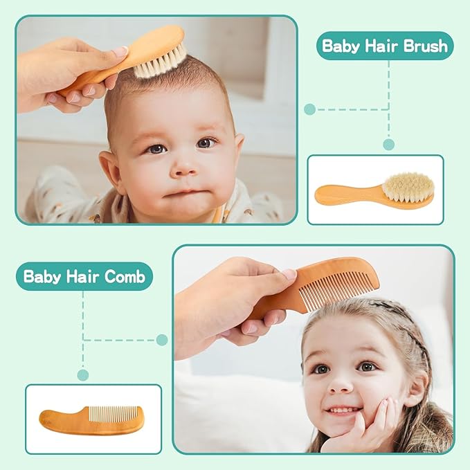 Baby Grooming Kit, Infant Safety Care Set with Hair Brush Comb Nail Clipper Nasal Aspirator,Baby Essentials Kit for Newborn Girls Boys (13 Pc Green Kit)-CubbioJoy