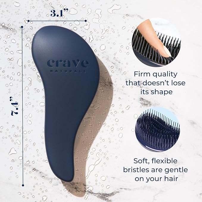 Crave Naturals Glide Thru Hair Brush - Detangler Brush for Curly, Straight, Wet or Dry Hair - Gentle Detangling Brushes for Adults, Kids, Toddlers - Hair Accessories for Women, 7.5"x3" - Blue-CubbioJoy